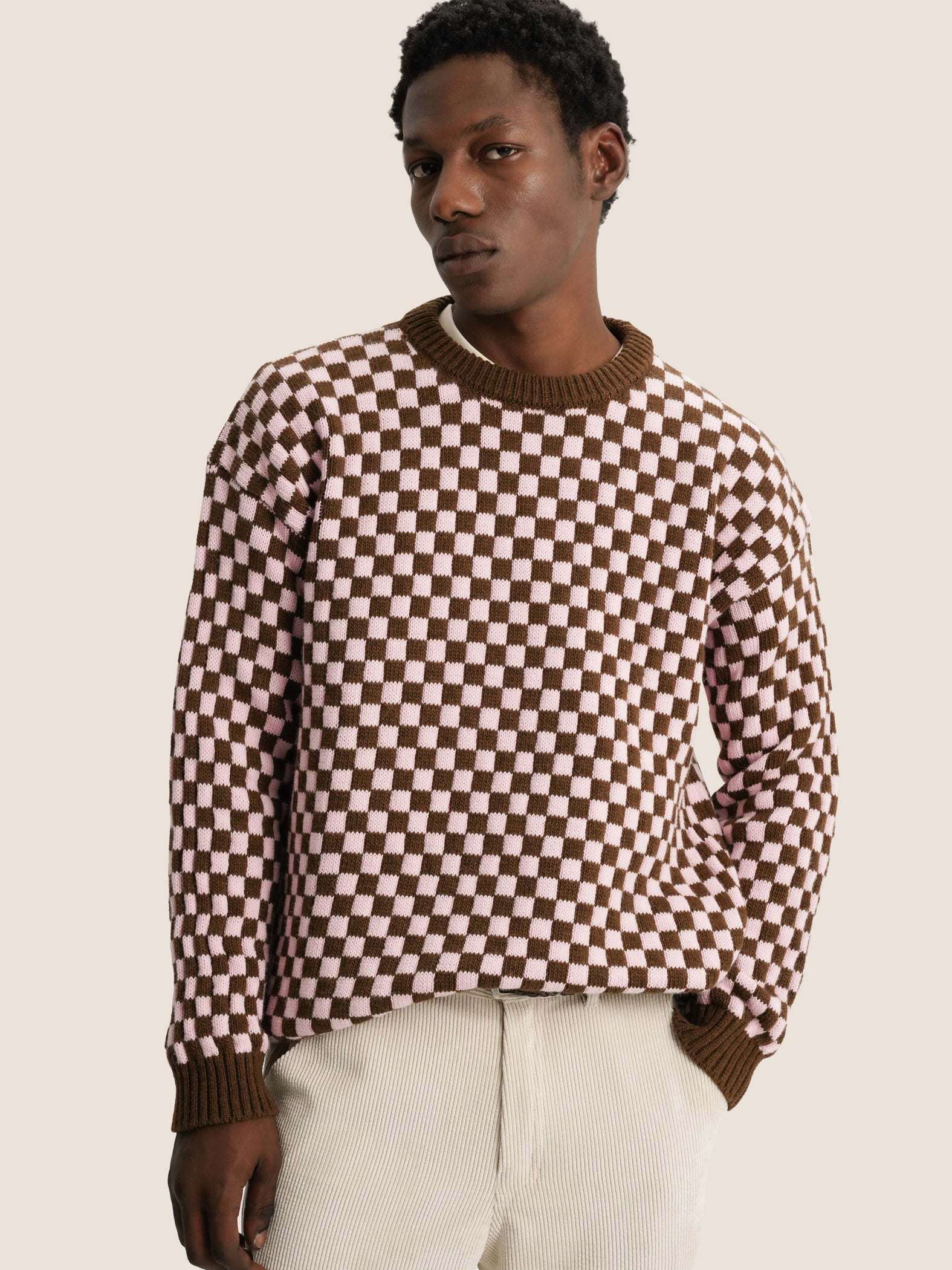 PINK & BROWN CHESS SWEATER