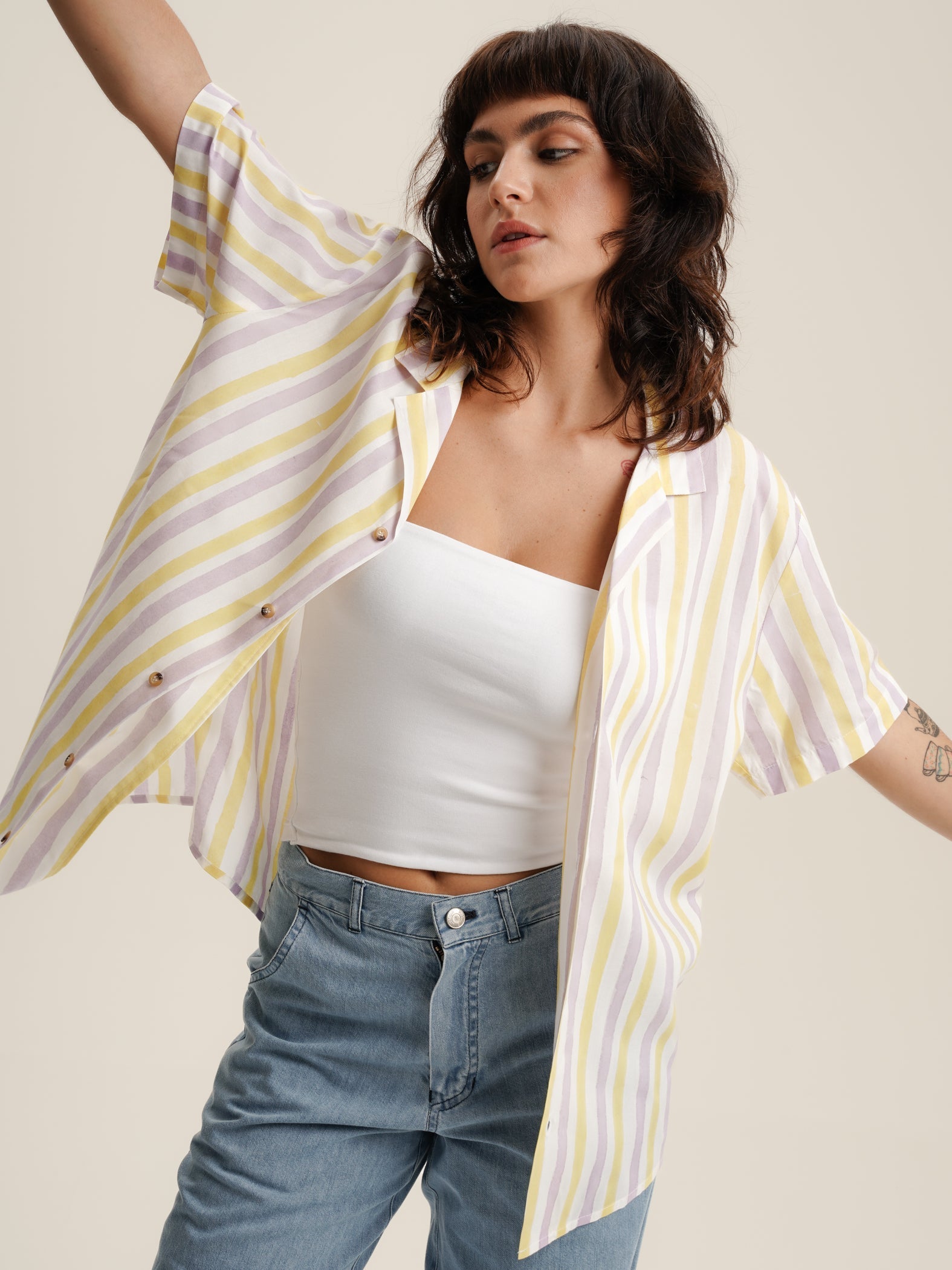 YELLOW & LILAC STRIPED SHIRT