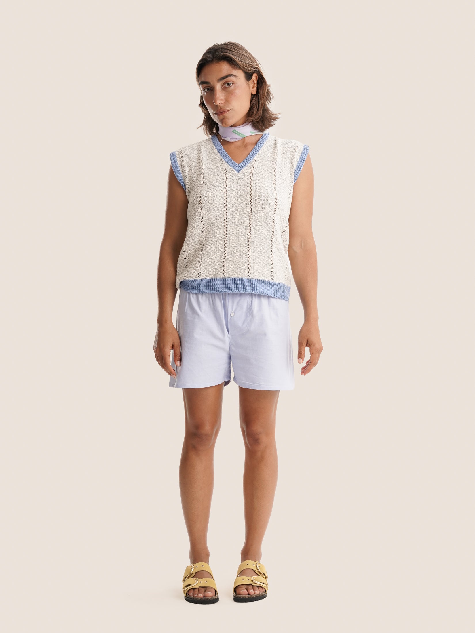 BLUE & BEIGE KNITTED VEST