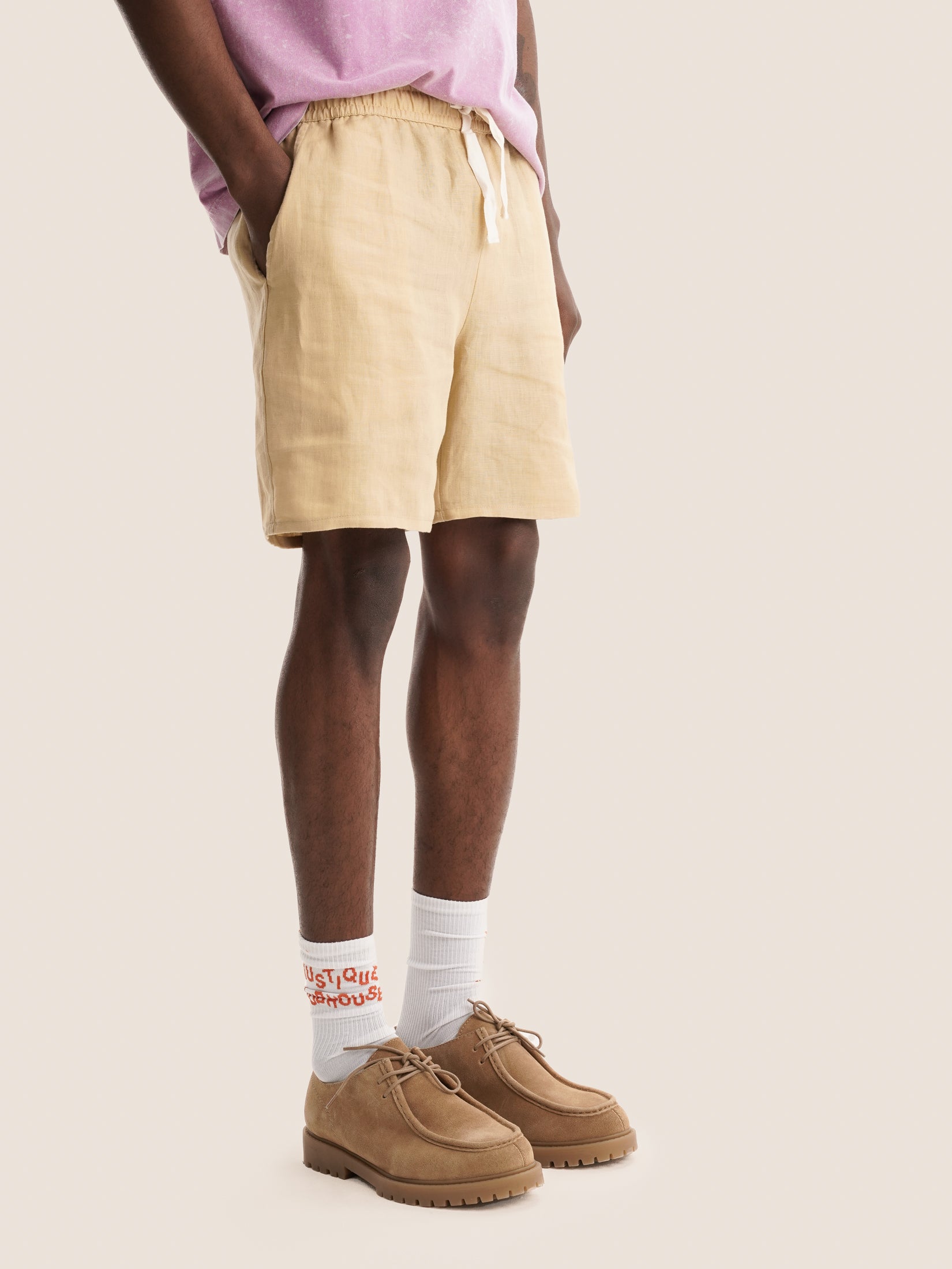 CAMEL LINEN SHORTS