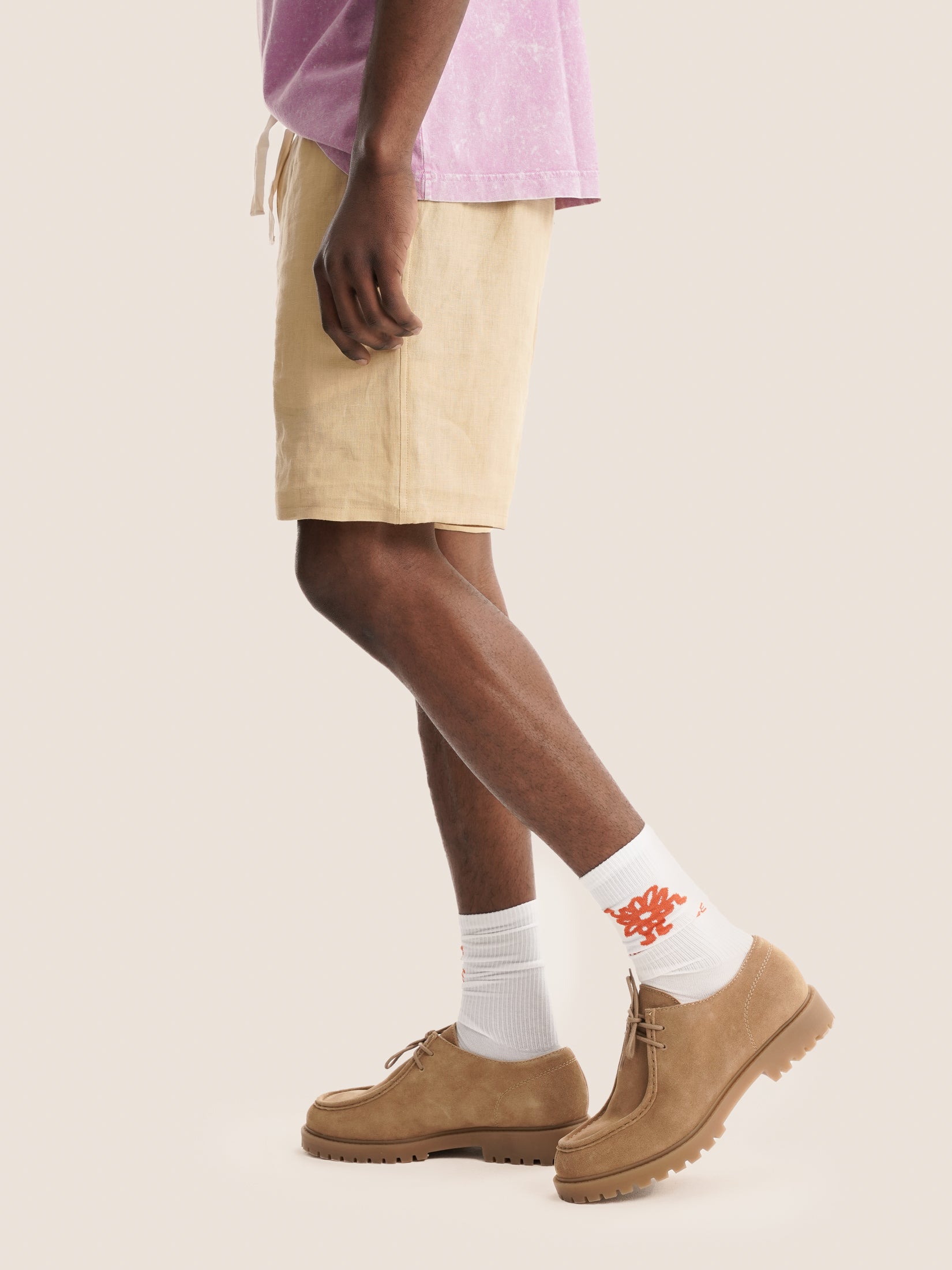 CAMEL LINEN SHORTS