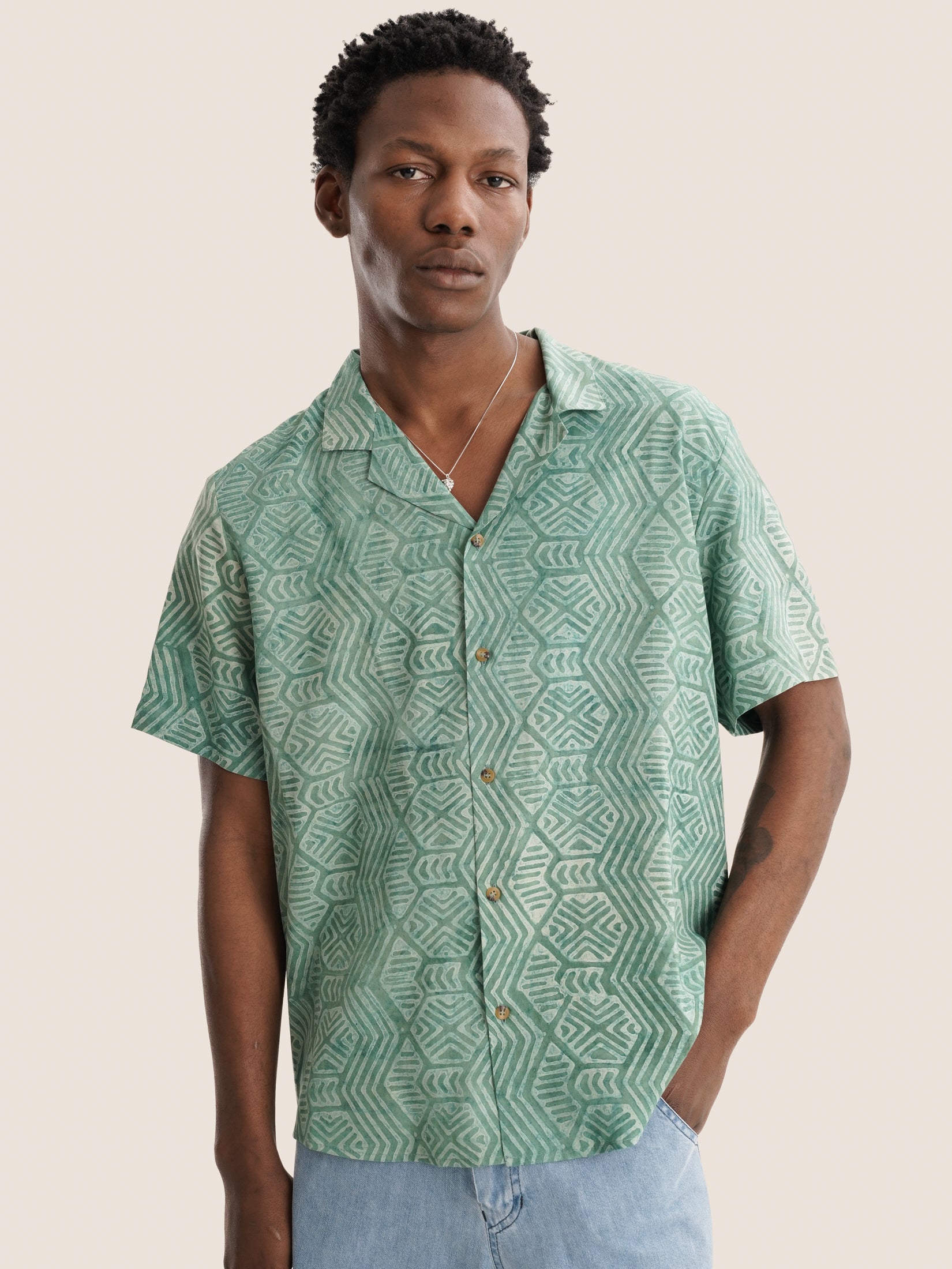 GREEN PATTERNED SHIRT