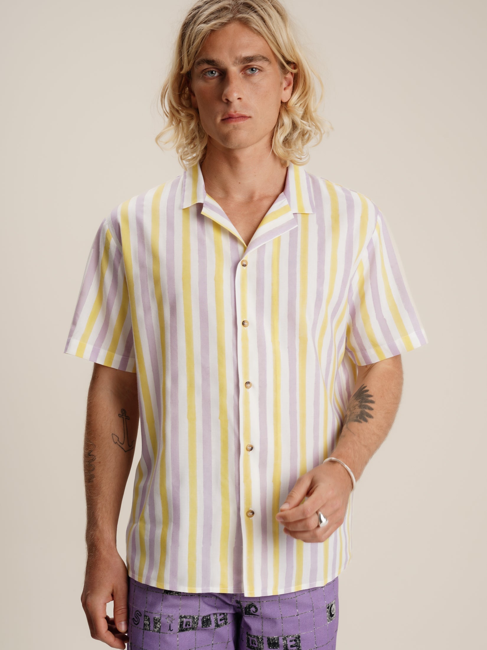 YELLOW & LILAC STRIPED SHIRT