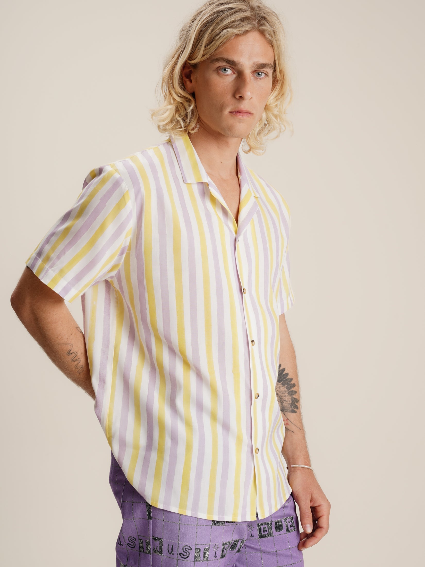 YELLOW & LILAC STRIPED SHIRT