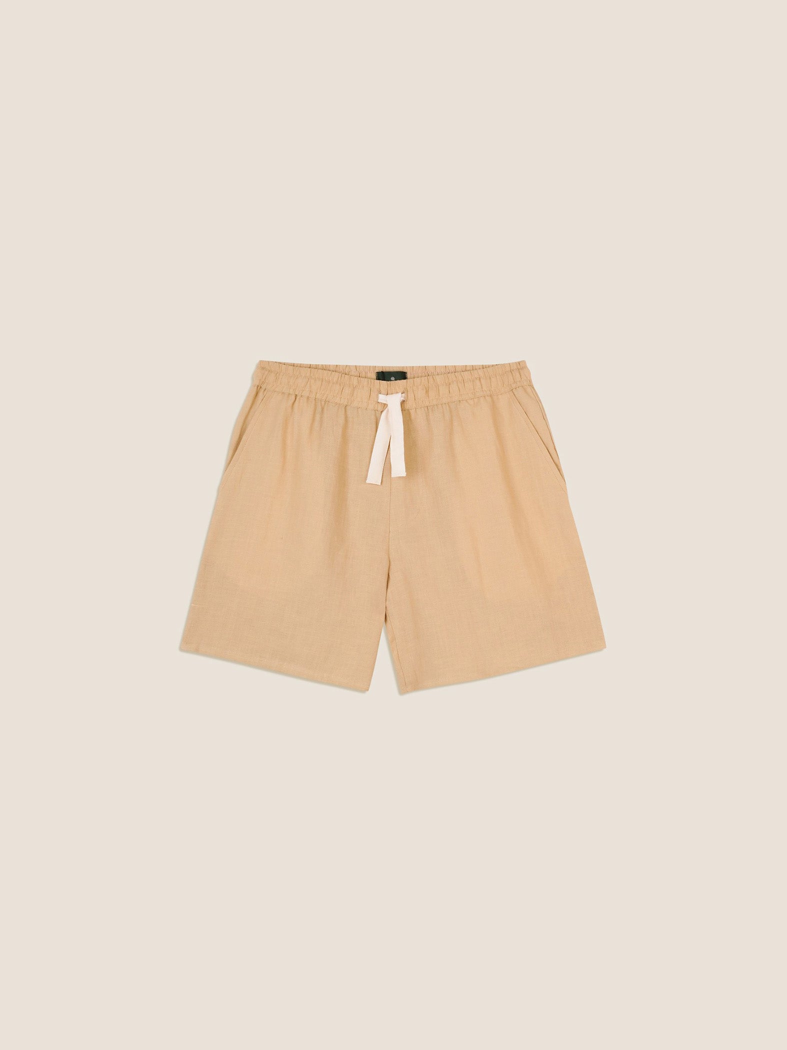 CAMEL LINEN SHORTS