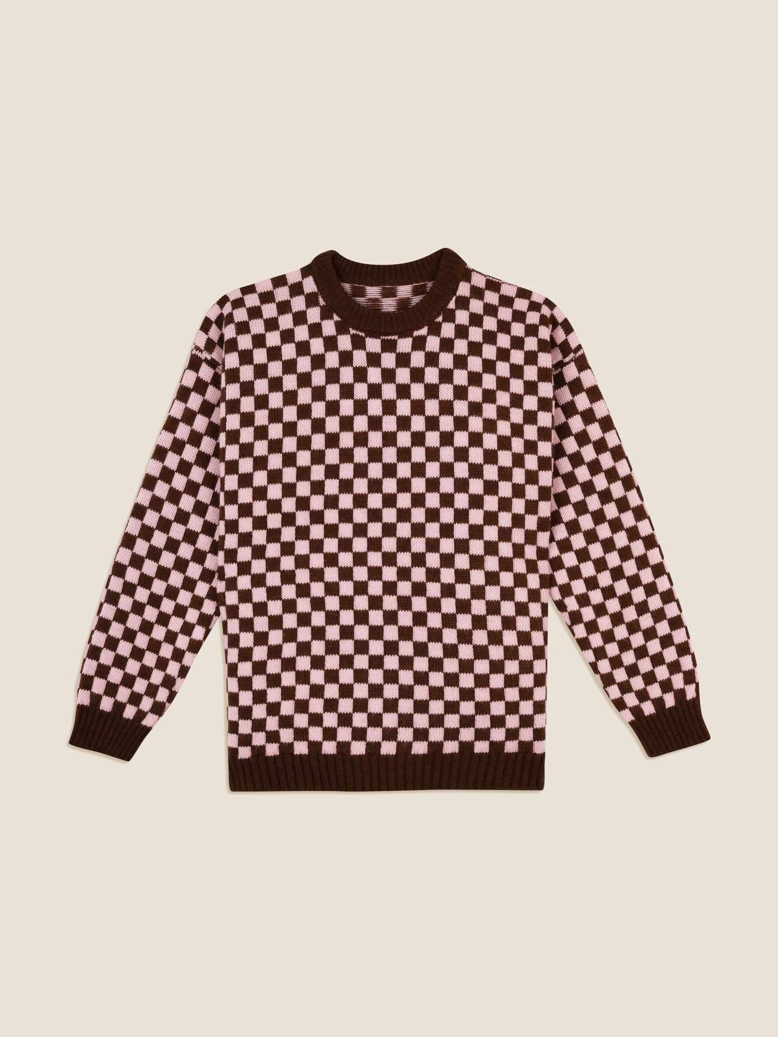 PINK & BROWN CHESS SWEATER